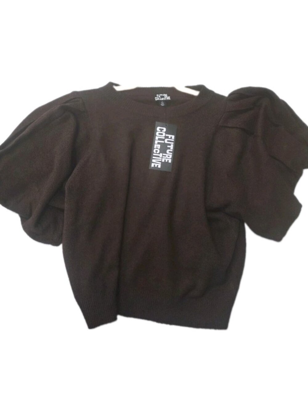 Future Collective Womens XL Brown Puff Sleeve Sweater Balloon Short Sleeve Wl438
